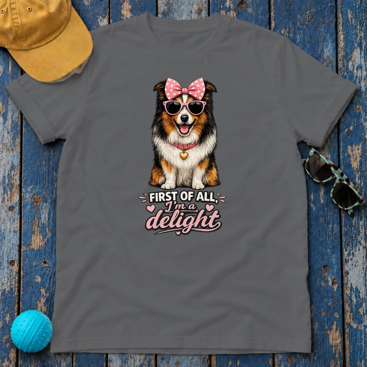 I'm a Delight Sheltie Bow T-Shirt in Graphite Heather