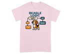 Beagle Logic flowchart on a pink t-shirt with a beagle illustration.