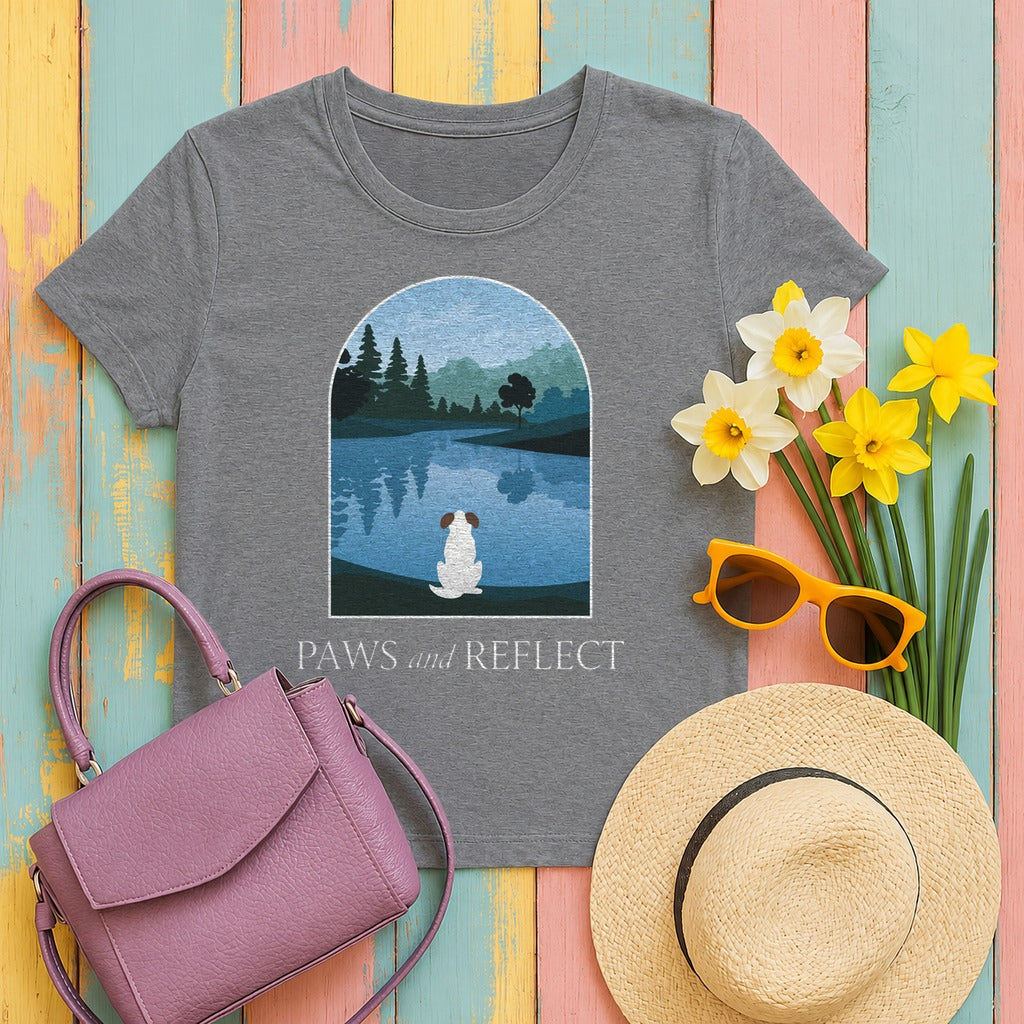 Paws and Reflect White Dog T-Shirt in Graphite Heather