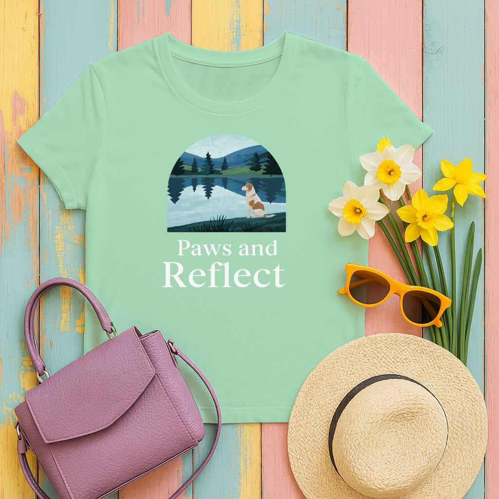 Contemplate life with our Paws and Reflect T-Shirts in Mint Green