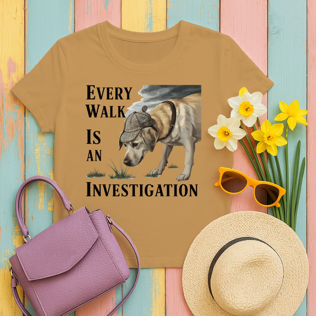 Labrador Retriever — Every Walk Is an Investigation Yellow Labrador t-shirt in Old Gold