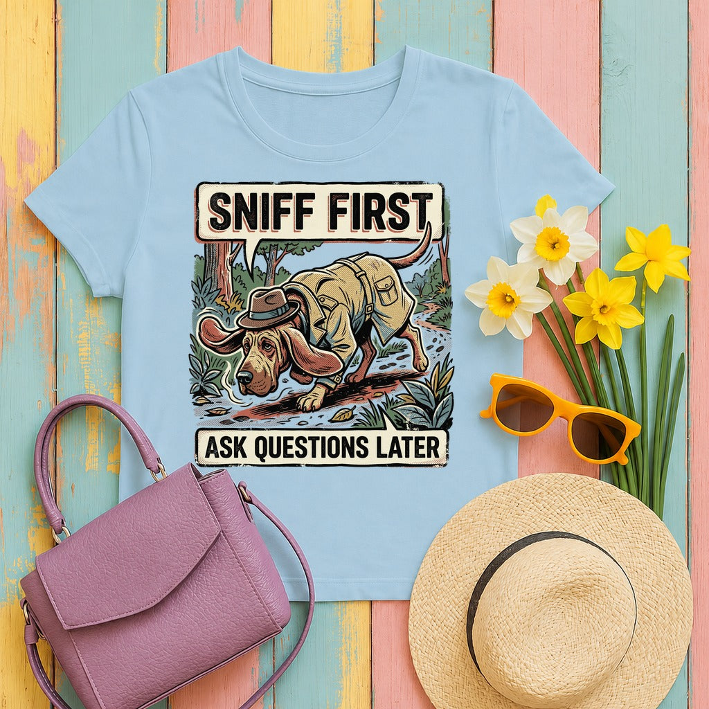 Noir Bloodhound 'Sniff First' T-Shirt in Light Blue