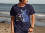 Navy blue t-shirt with blue corgi graphic and text "Walking my Corgi is my therapy".