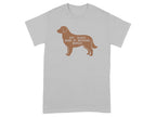Brown dog graphic with text "Eat. Sleep. Bark at Nothing. Repeat." on a grey t-shirt.