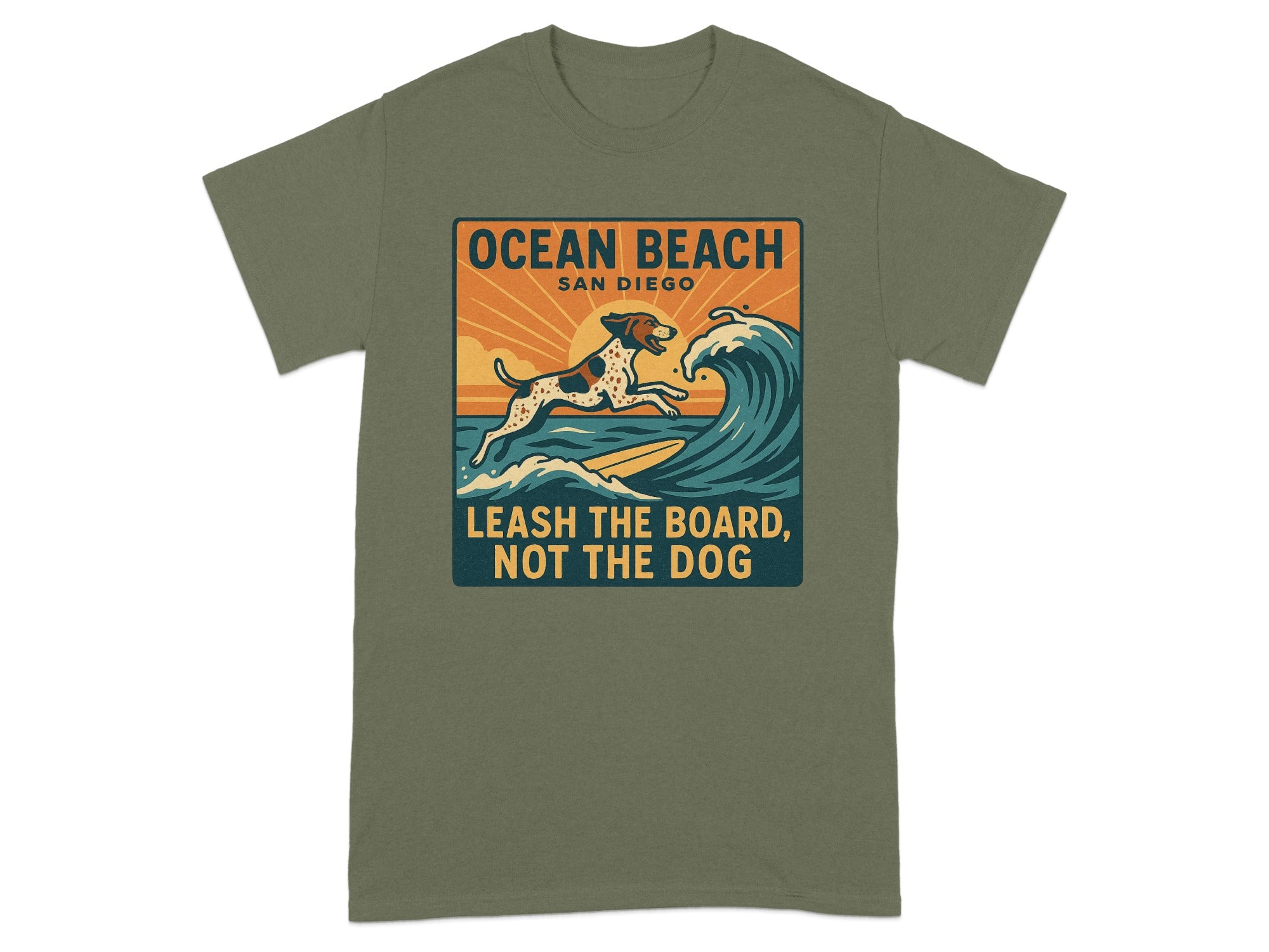 Ocean Beach San Diego Dog Surfing T-Shirt product