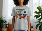 Grey t-shirt with "Dachshund Logic" flowchart featuring a dachshund illustration.