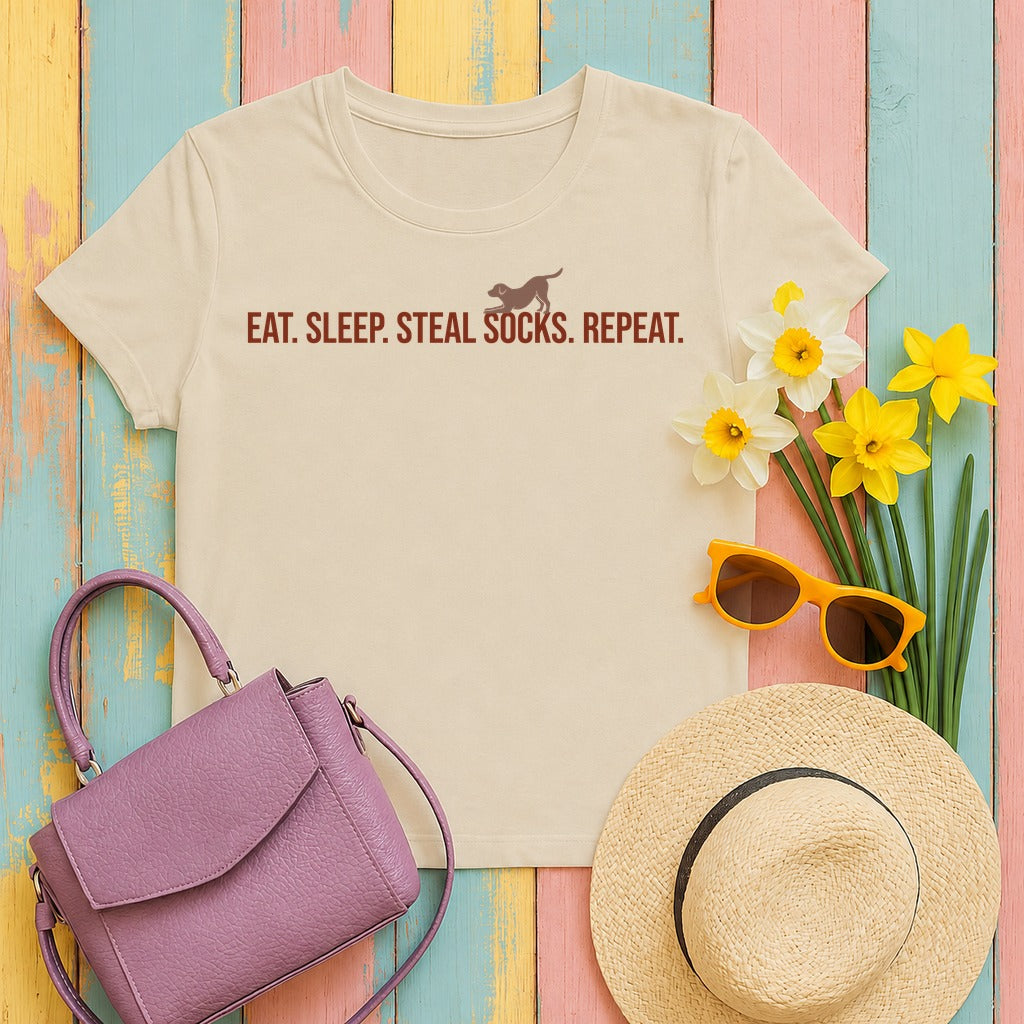 Eat Sleep Steal Socks Repeat. Lab T-shirt. in Sand
