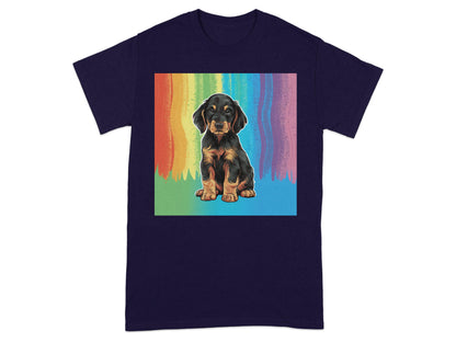Adorable Rainbow Puppy Print Black T-Shirt product type