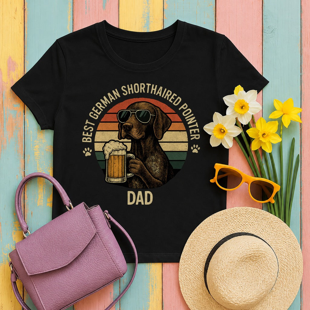 Best German Shorthaired Pointer Dad With Beer T-Shirt in Black
