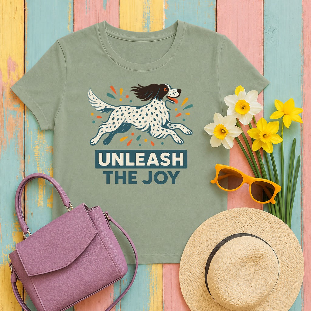 English Setter Unleash the Joy Tee in Sage