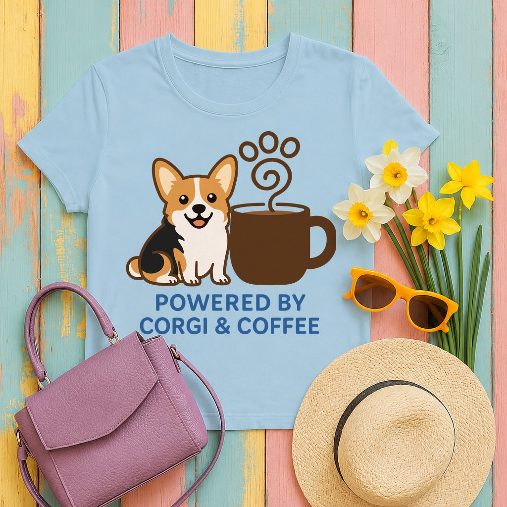 Powered By Corgi & Coffee T-shirt in Light Blue