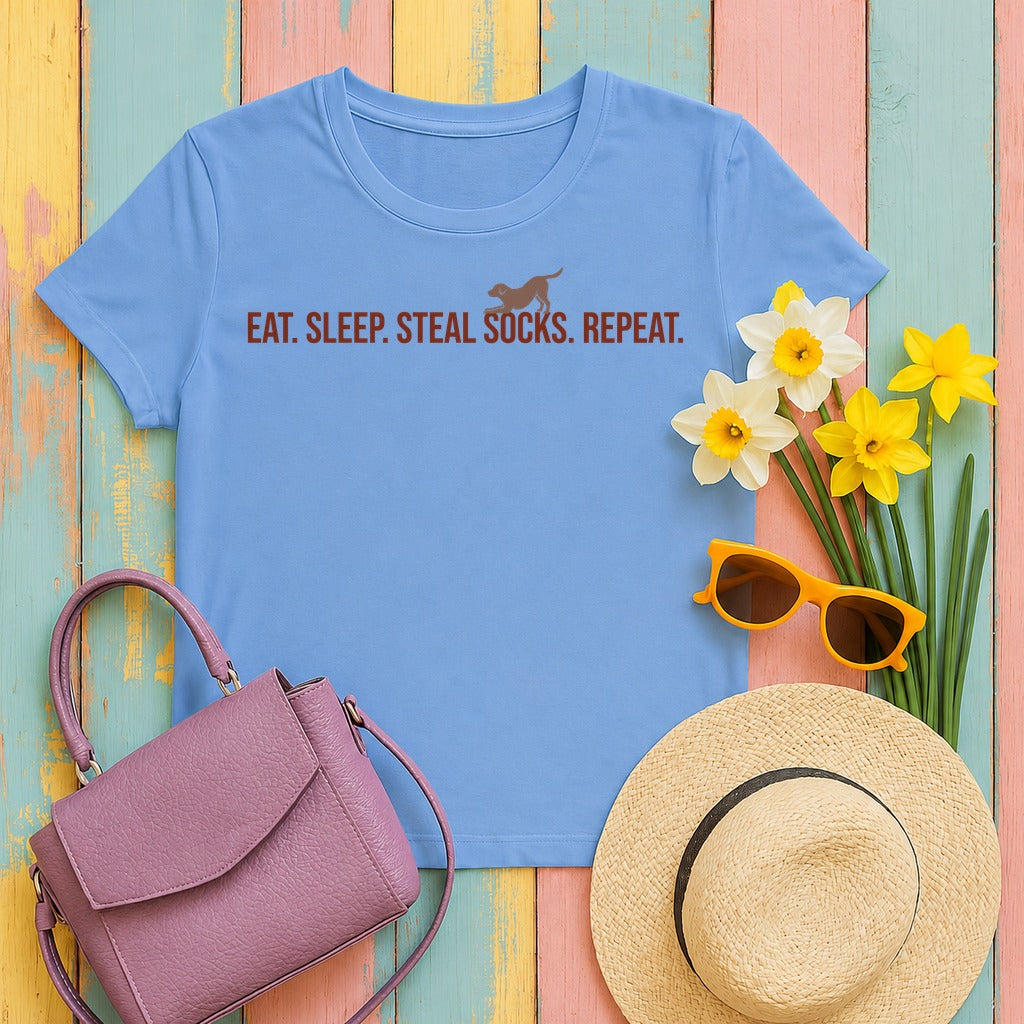 Eat Sleep Steal Socks Repeat. Lab T-shirt. in Carolina Blue