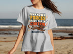 Light gray t-shirt with "UNKNOWN FORCES HAVE TAKEN CONTROL THE ZOOMIES" graphic.