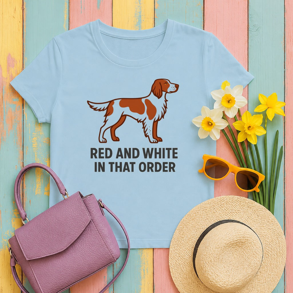 Irish Red and White Setter Red and White In That Order Tee in Light Blue