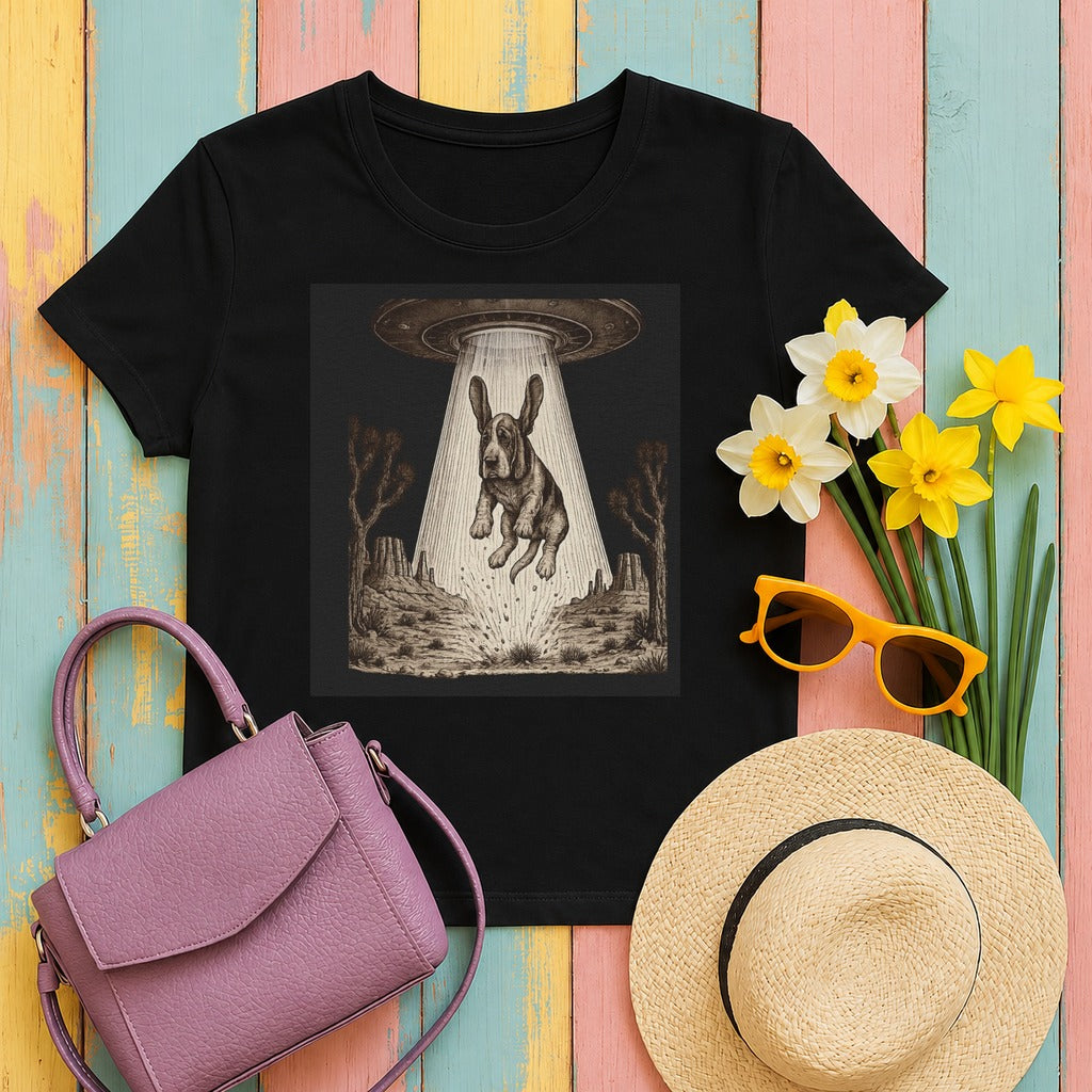 mig basset-woodcut tee flat lay hero v8