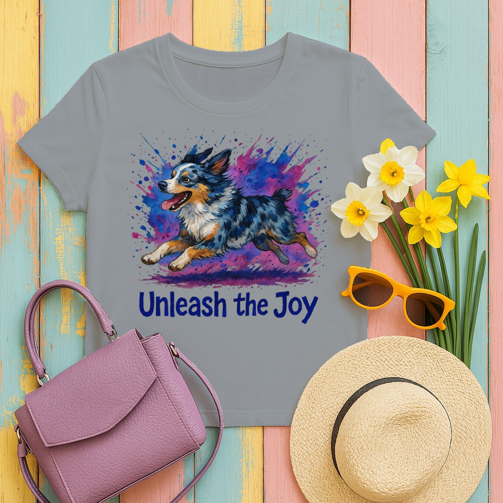 Vibrant Splash Australian Shepherd T-Shirt in Gravel