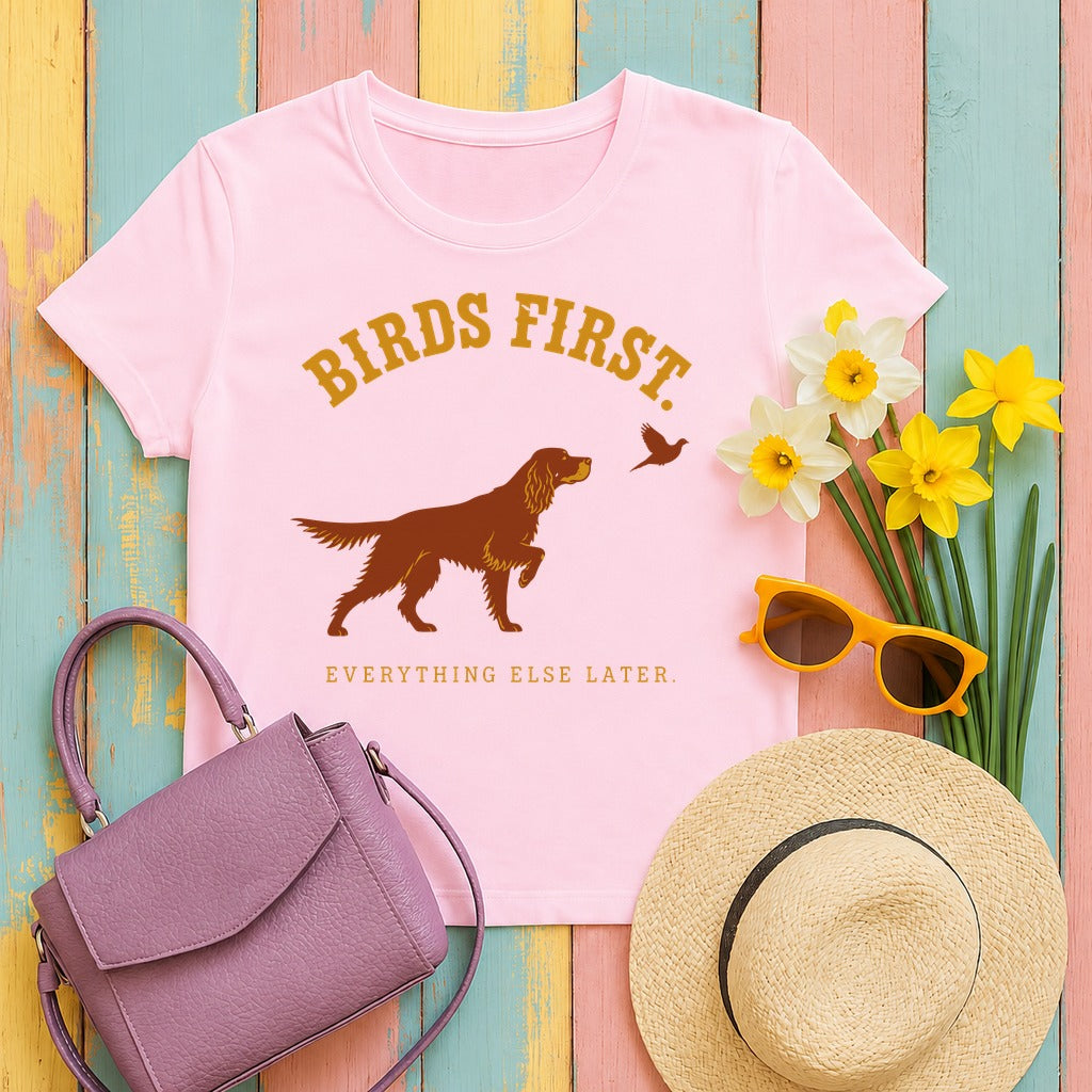 The Birds First. Gordon Setter T-Shirt in Light Pink