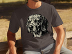 T-shirt with a black and white illustration of a Beagle wearing glasses.