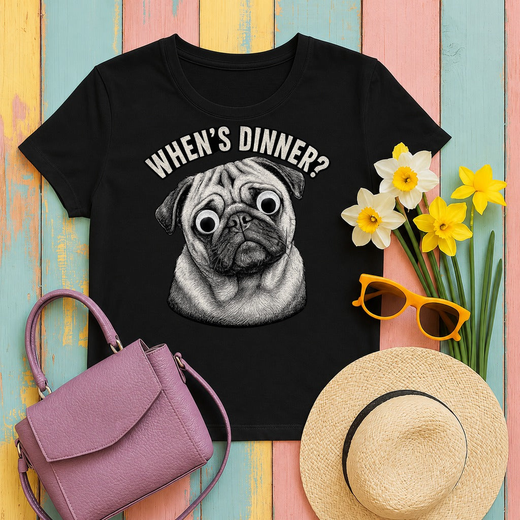 Hungry Pug Googly Eyes T-Shirt in Black