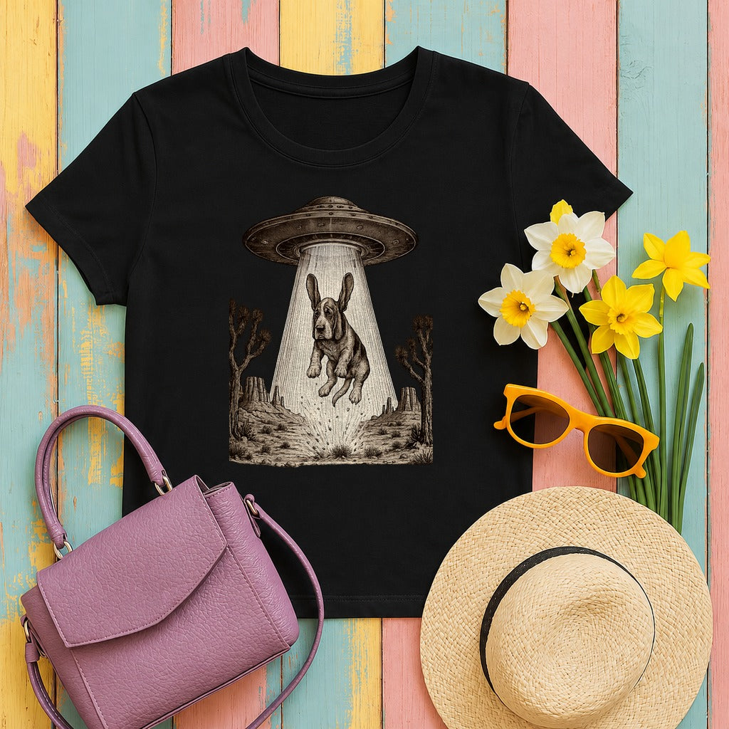 Abducted Basset Hound Odyssey T-Shirt in Black
