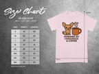 Size chart for Gildan 5000 heavy cotton t-shirt with Chihuahua coffee graphic.