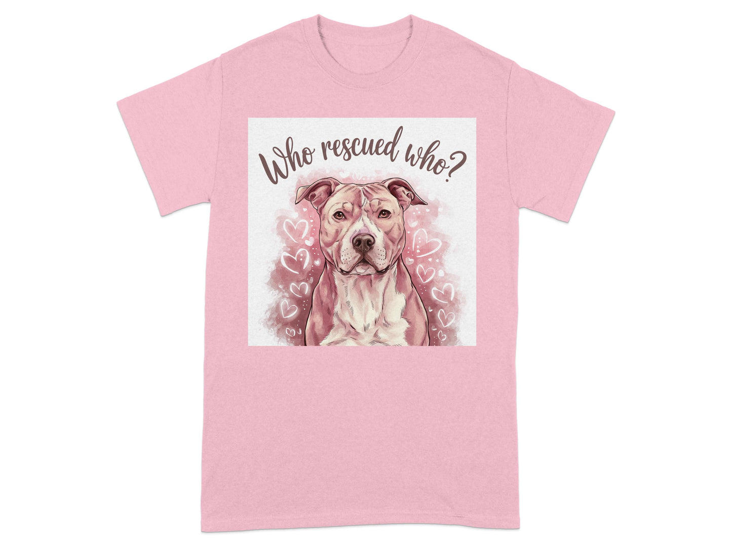 Who Rescued Who Cute Dog Design Pink T-shirt product type