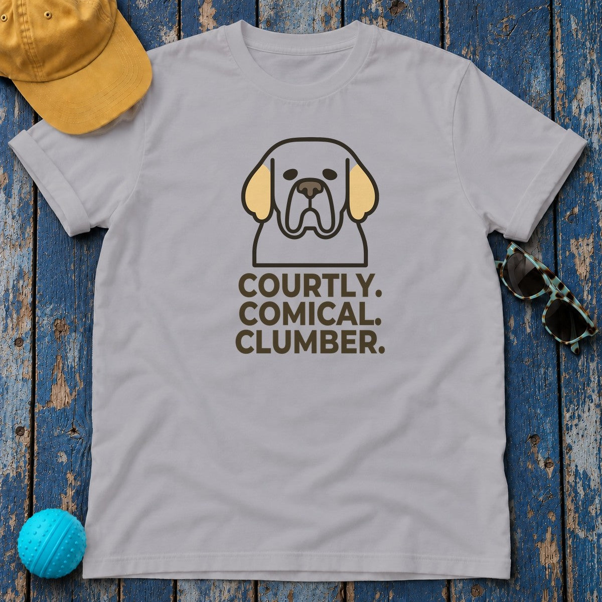 Courtly. Comical. Clumber. Clumber Spaniel T-Shirt in Athletic Heather