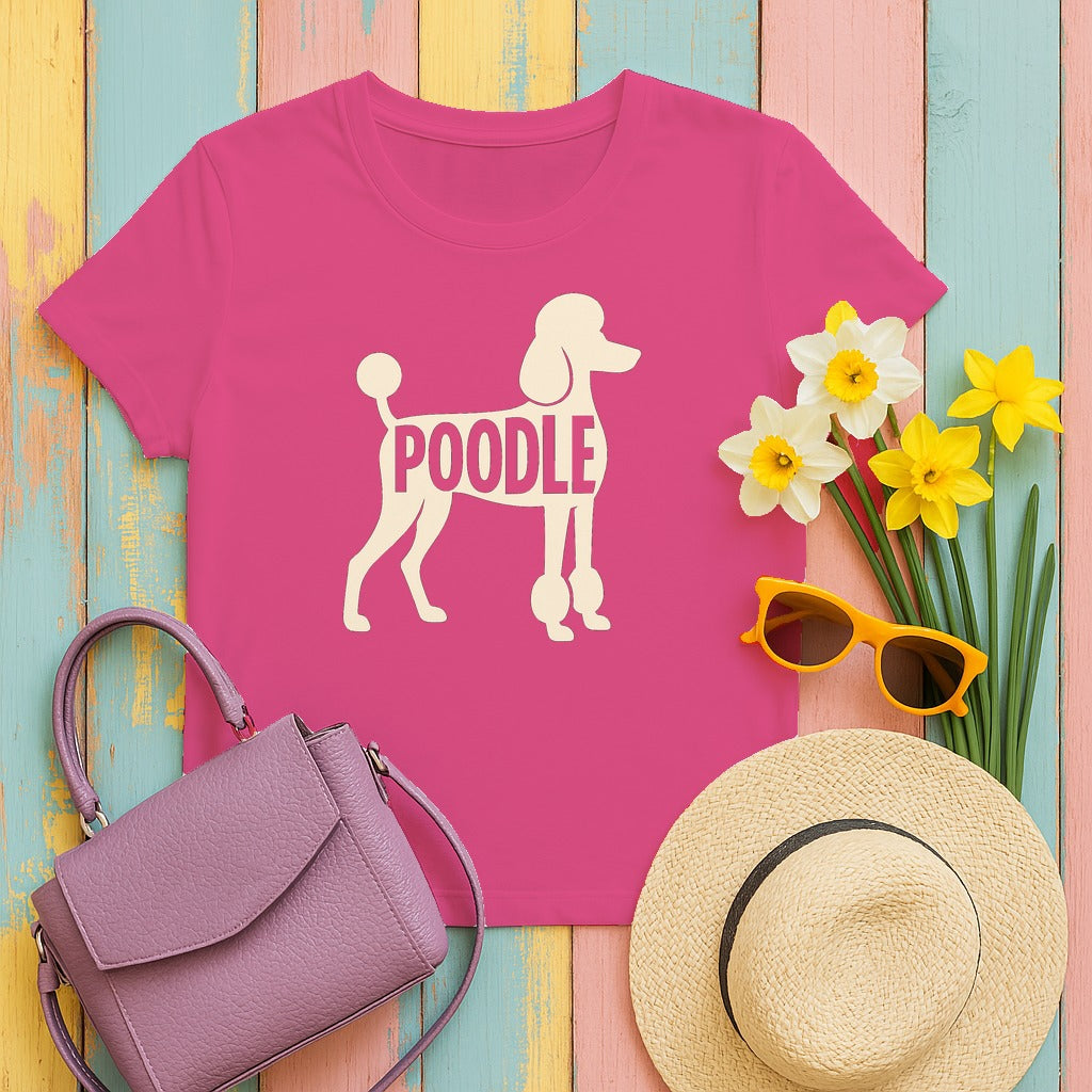 Poodle Pride Text Art T-Shirt in Heliconia