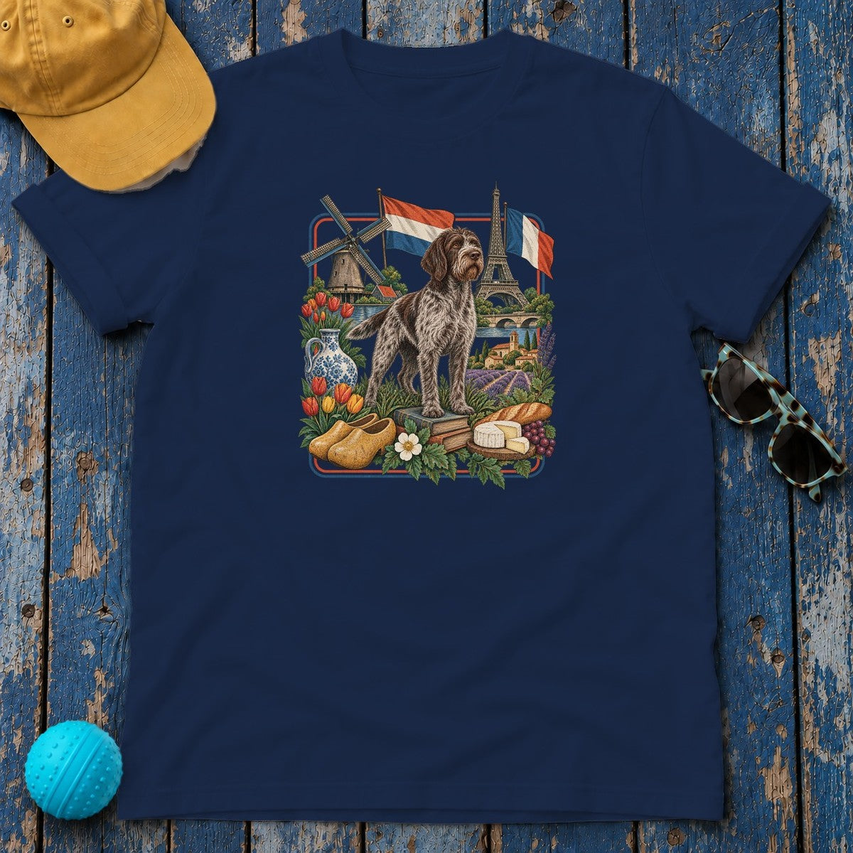 Wirehaired Pointing Griffon Heritage T-Shirt in Navy