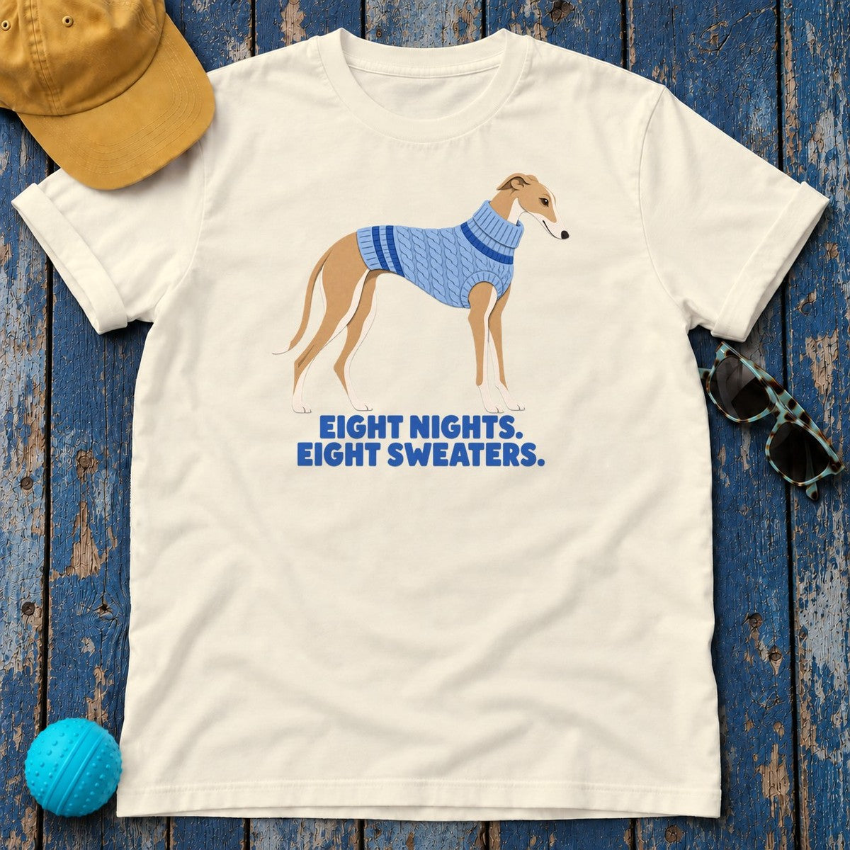 Eight Nights Eight Sweaters Blue Sweater Greyhound T-Shirt in Natural - flat lay