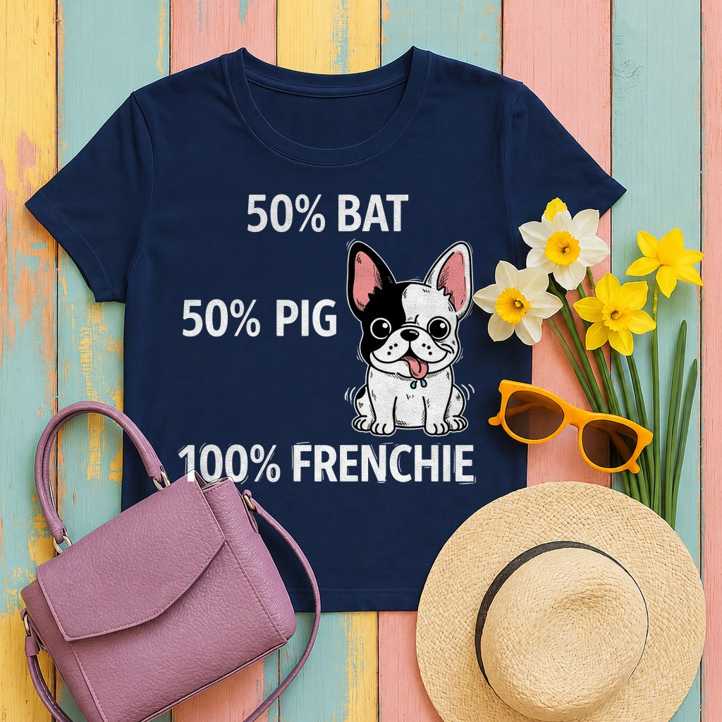 100% Frenchie Love: Bat Pig Graphic T-Shirt in Navy
