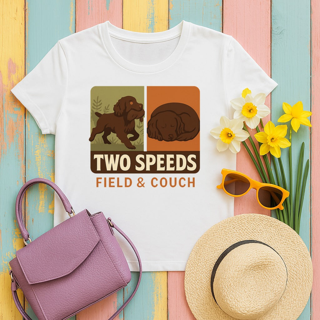 Boykin Spaniel Two Speeds Field and Couch T-shirt in White