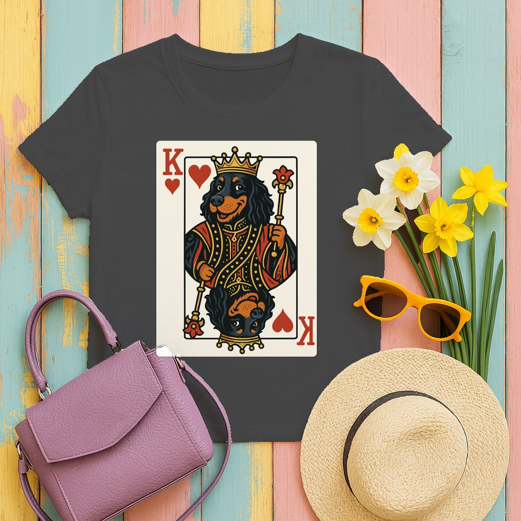 King Of Hearts Playing Card With Gordon Setter Illustration T-Shirt in Dark Heather