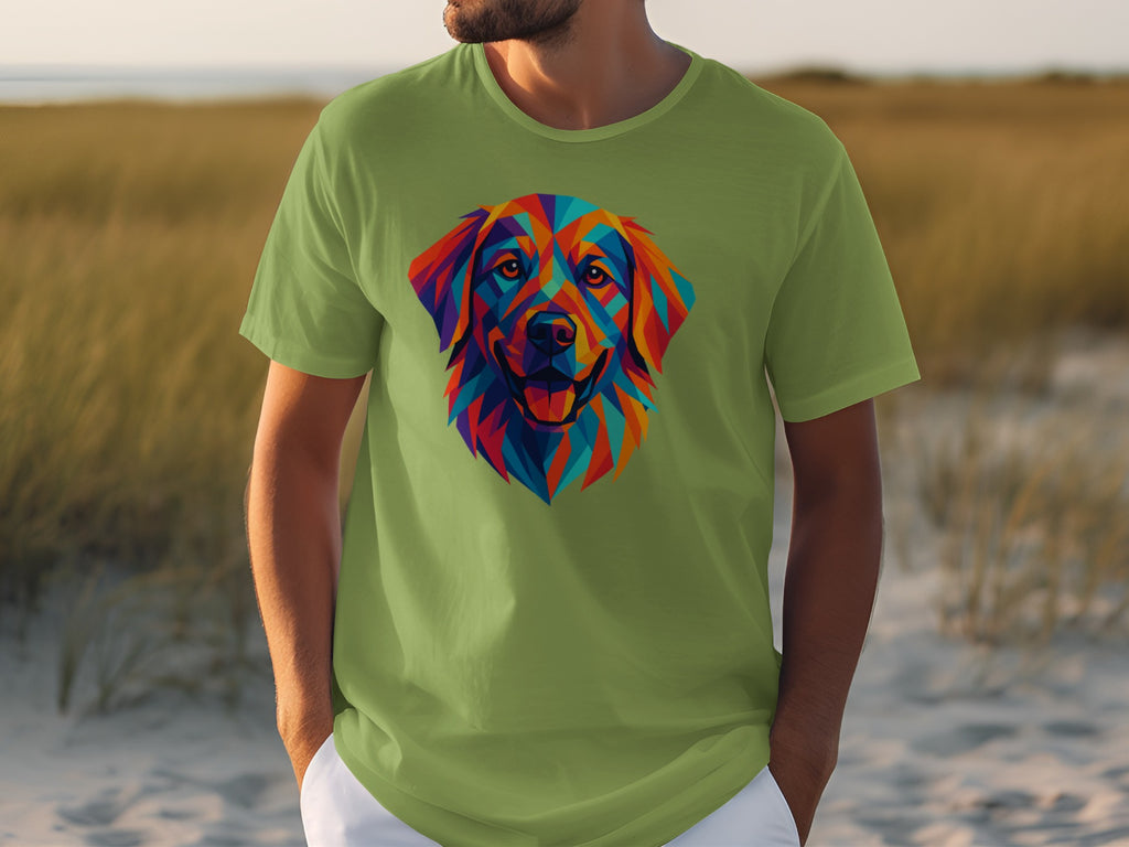 Colorful Geometric Dog Design on Green Shirt Product