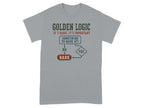 T-shirt with "Golden Logic" flowchart about barking.