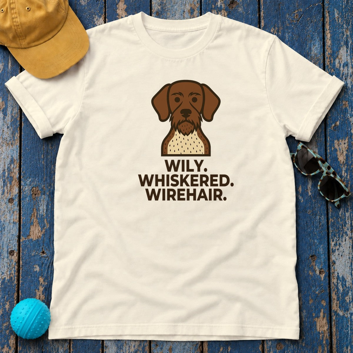 Wily. Whiskered. Wirehair. German Wirehaired Pointer T-Shirt in Natural