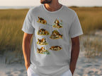 T-shirt with a print of six beagles in various playful and sleeping poses.