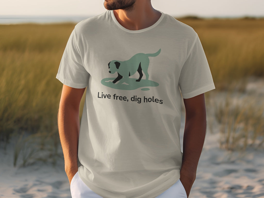 Live free dig holes dog graphic men's t-shirt