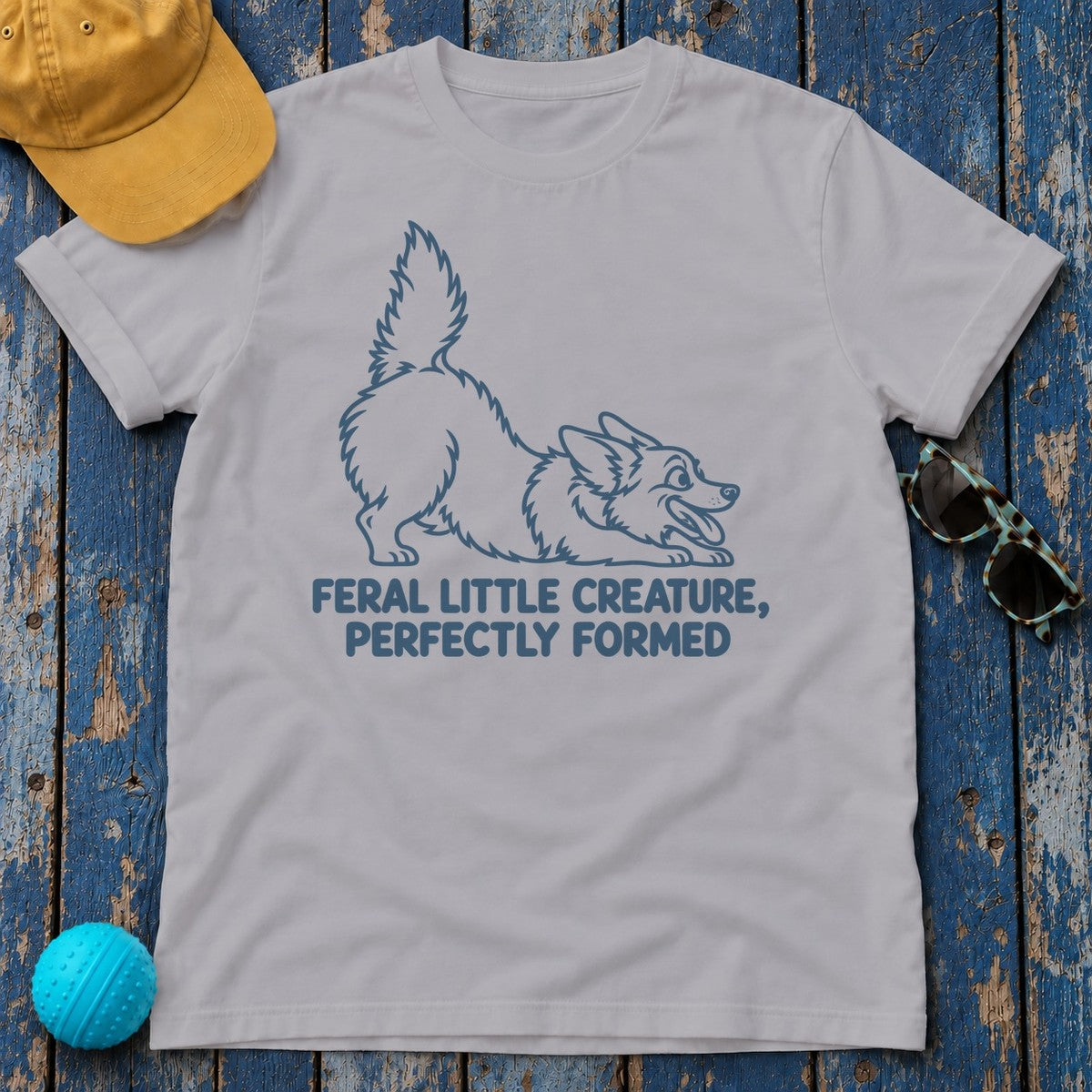 Feral Little Creature Perfectly Formed Corgi Line Art T-Shirt in Athletic Heather