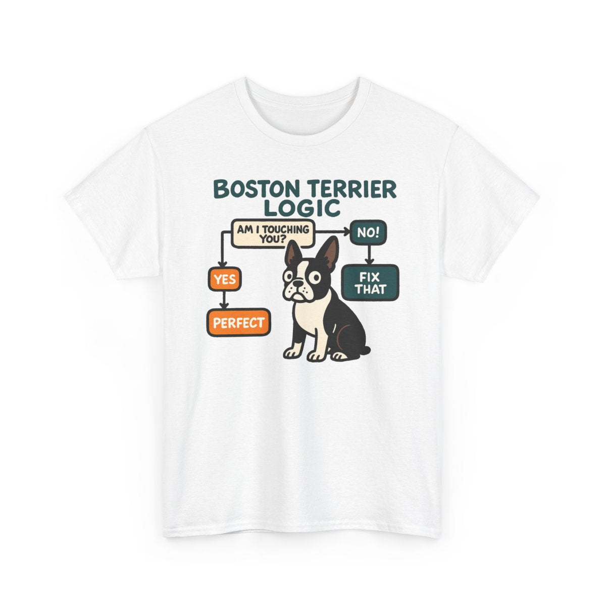 Boston Terrier Logic Flowchart T-shirt detail
