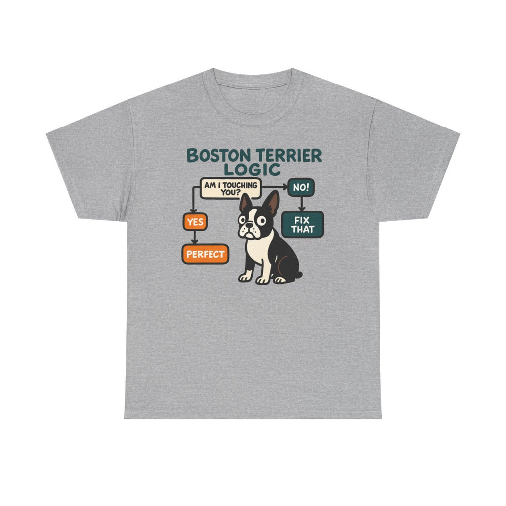 Boston Terrier Logic Flowchart T-shirt in Sport Grey