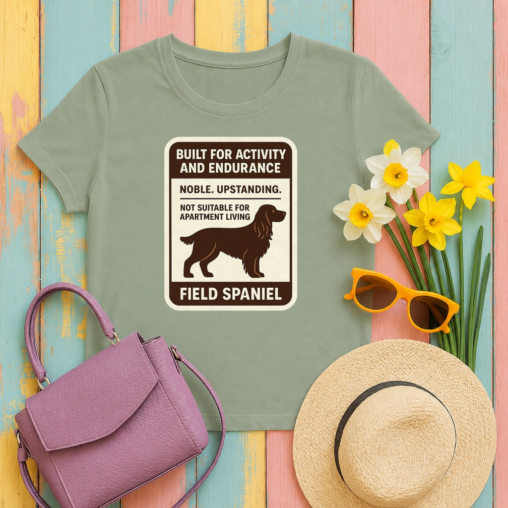 Field Spaniel Built For Activity And Endurance Tee in Sage