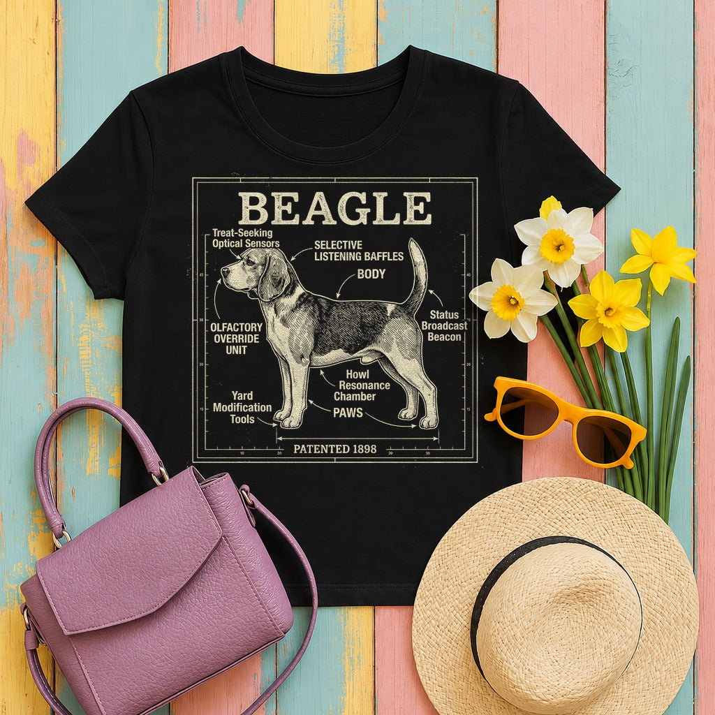 Whimsical Beagle Blueprint T-Shirt in Black