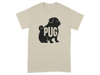 Light tan t-shirt with black pug silhouette and the word "PUG".