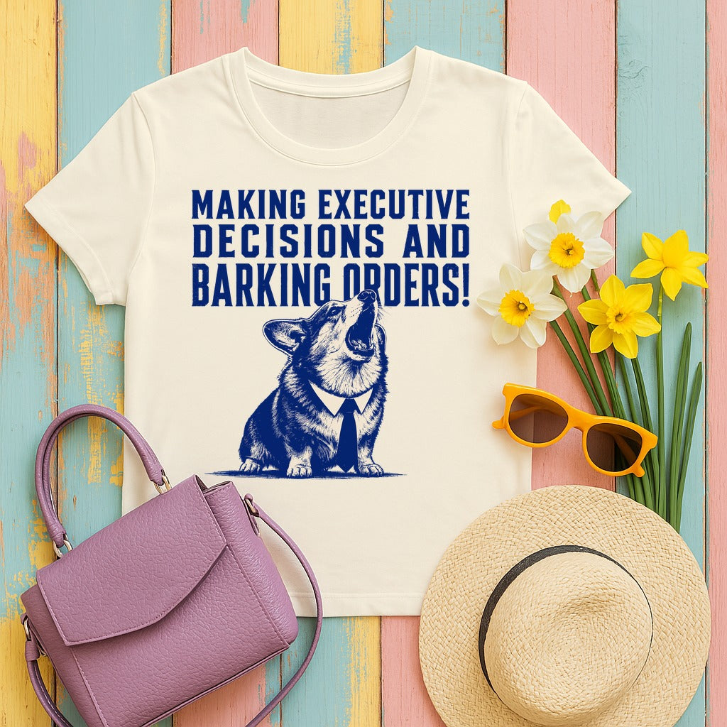 The Executive Corgi Decisions T-Shirt in Natural