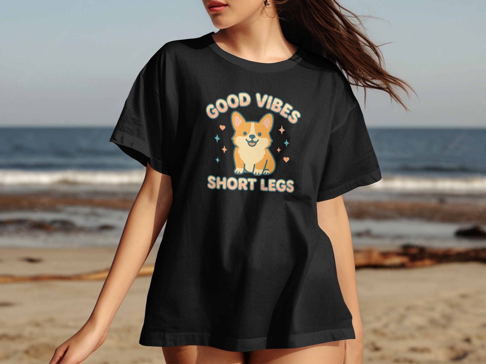 Good Vibes Short Legs Cute Dog Graphic Tee