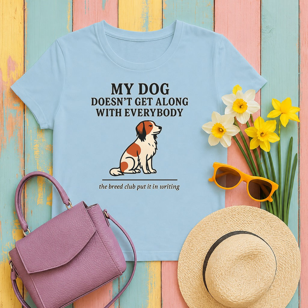 Kooikerhondje Doesn't Get Along With Everybody Tee in Light Blue