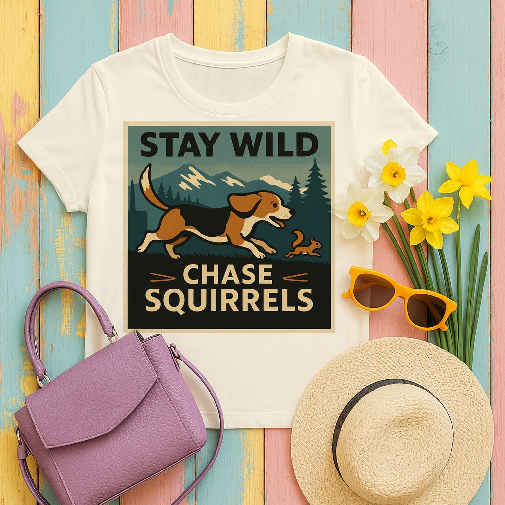 Stay Wild Running Beagle T-Shirt in Natural
