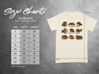 Gildan 5000 Heavy Cotton T-Shirt size chart with measurements for width and length.
