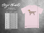 Gildan 5000 t-shirt size chart with dog silhouette on right.